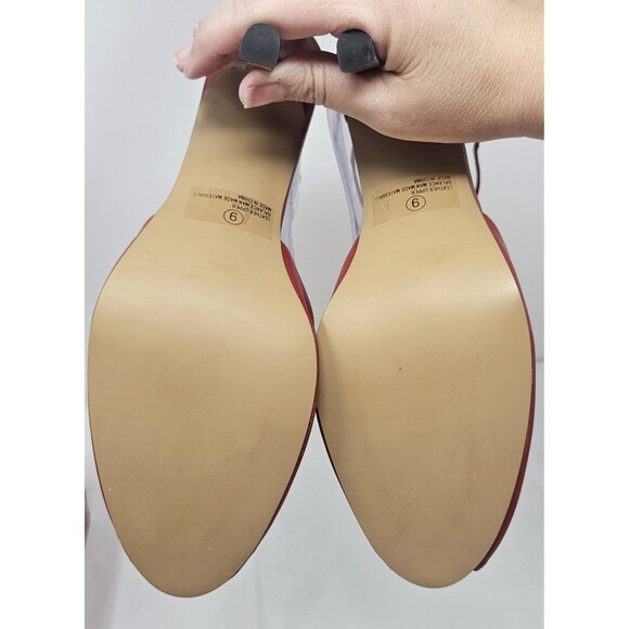 Fredericks of Hollywood Sexy Hot Red Leather Peep Toe Stilleto Size 9 Strappy - Picture 10 of 16